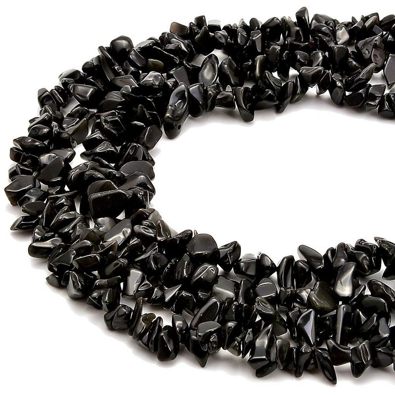 PLTbeads 5-8mm Natral Healing Gemstone Waist Bracelets Necklace Kit Irregular Stone DIY Crafts Design Jewelry Making 1 Strand per Bag Approxi 34 inch (Black Obsidian Chips) - Image 1